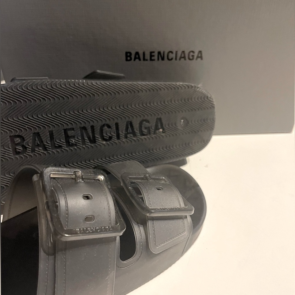 Balenciaga Gray Double-Buckle Slide Sandals